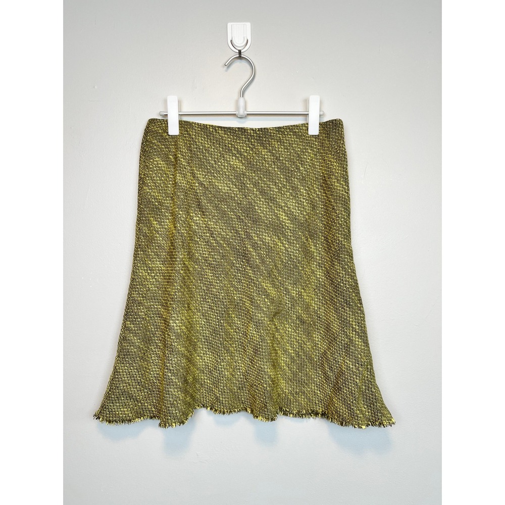 Anne Klein Suit Chartreuse Yellow Tweed A-Line Skirt Frayed Hem‎ Size 4
